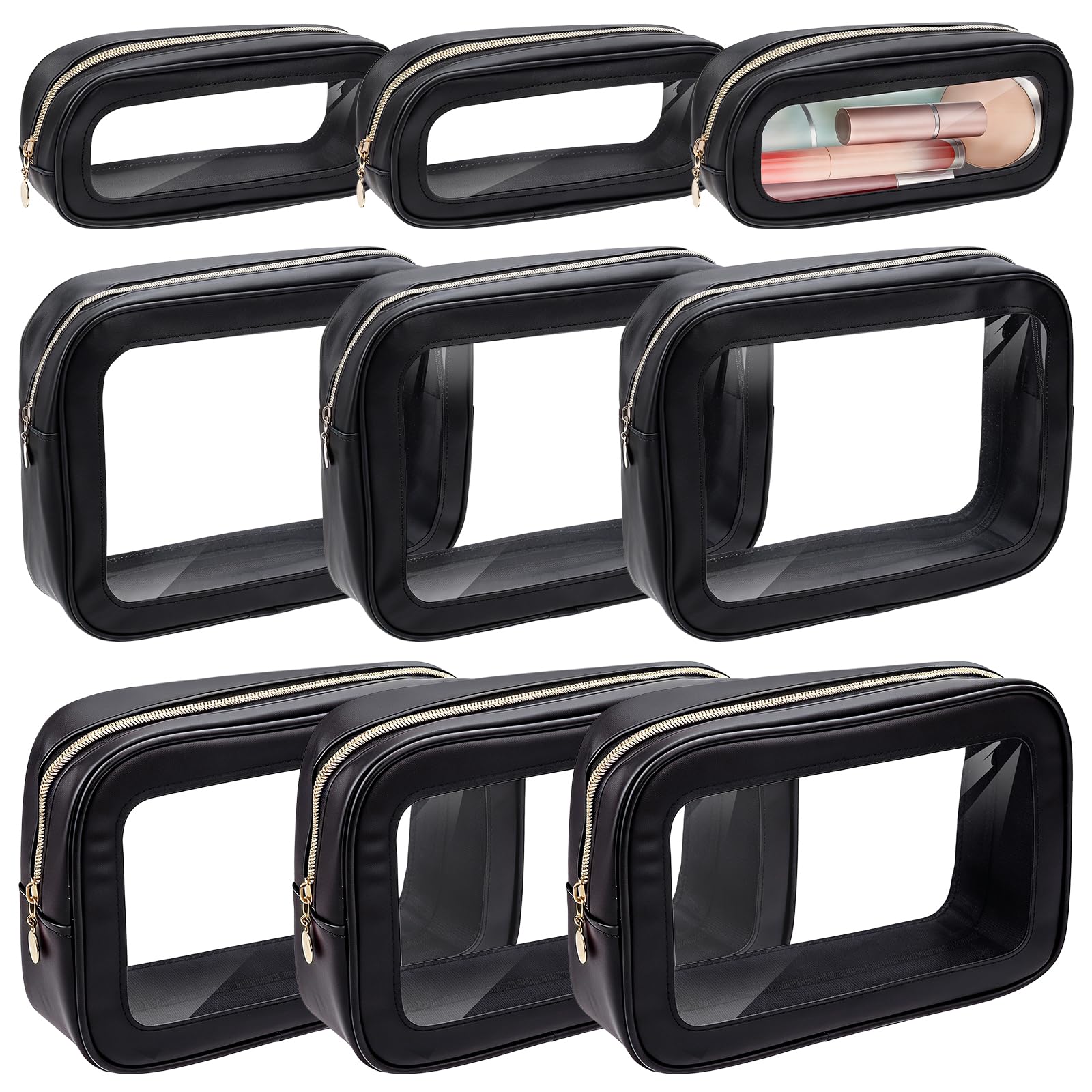 9 bolsas de cosméticos transparentes con cremallera, 3 tamaños, PVC, bolsa de aseo, resistente al agua, portátil, estuche organizador, bolsa para bodas, regalos de novia, viajes, aeropuerto