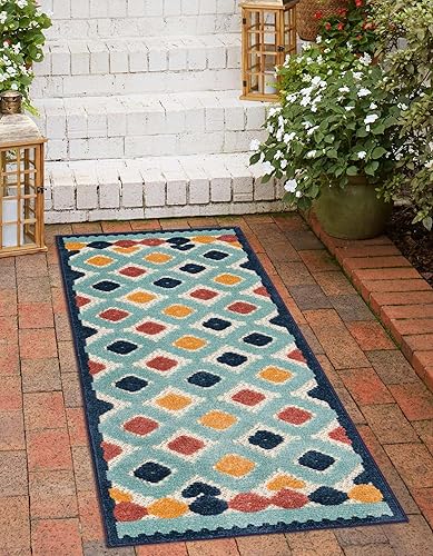 Miniatura 3 de Unique Loom Belize Outdoor Collection - Alfombra Sarstoon (2 x 8 pies, color marfilazul claro)