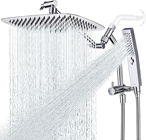 G-Promise Cabezal de ducha de metal de 12 pulgadas con modo de masaje de mano, cabezal de ducha de lluvia con combo de rociador de mano, desviador