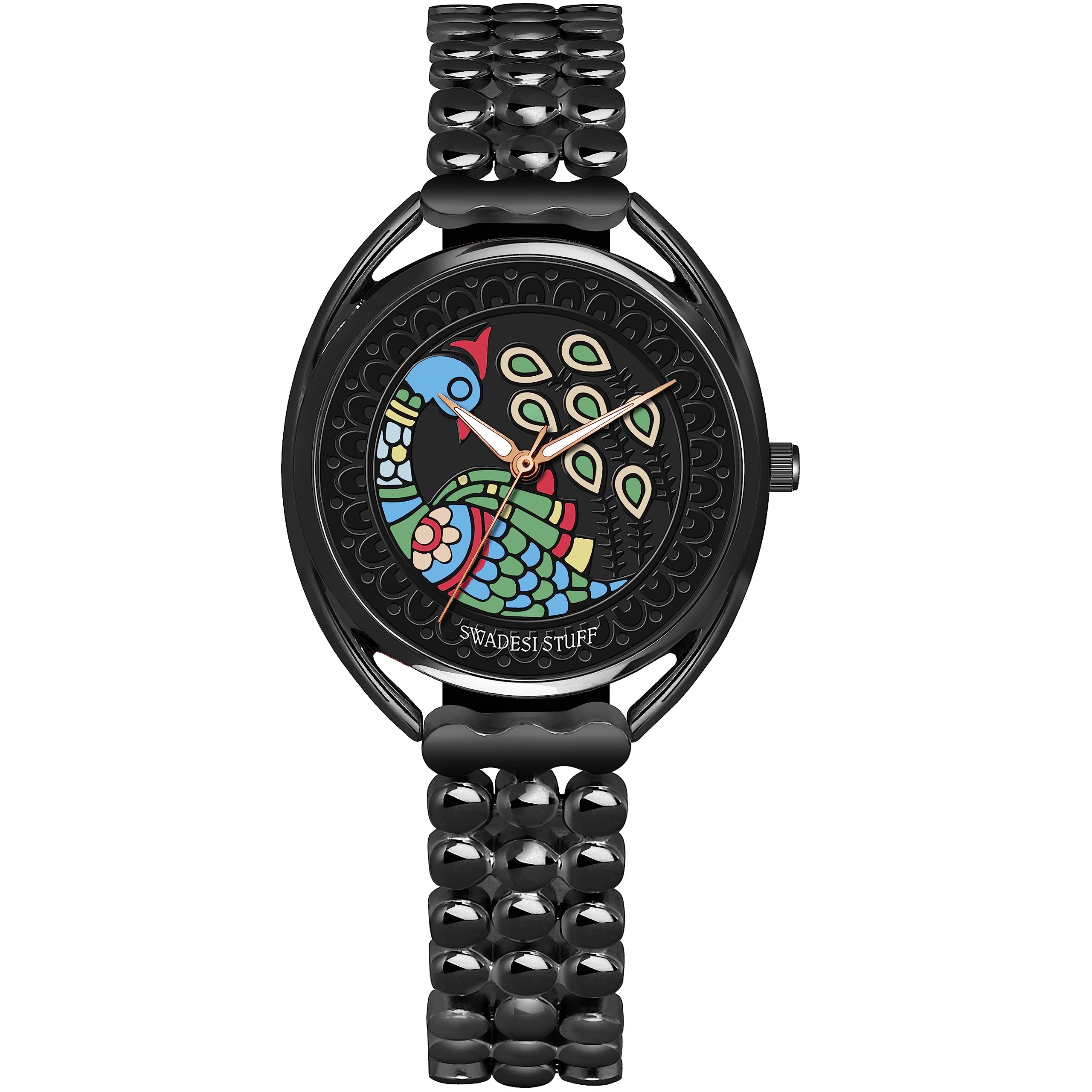 SWADESI STUFF Magnific Hand Painted Peacock Black Dial Premium & Luxurious Stainless Steel Strap Analog Watch for Women (B0C7MQ4VV2) Amazon Price History, Amazon Price Tracker