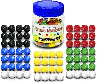 TOGETIC Super Value Depot Chinese Checkers Glass Marbles. Set of 72, 12 Each Color. Size 9/16” (14mm), with Practical Container.