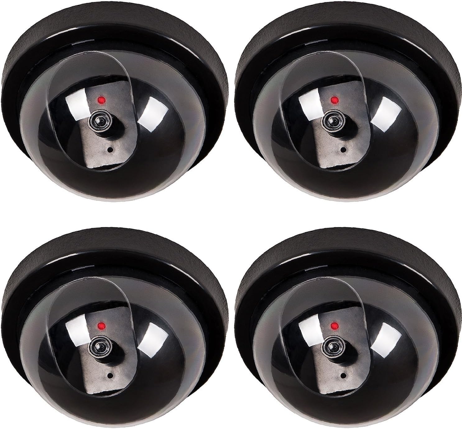 4 Pcs Dummy Security CCTV Fake Dome Camera with Blinking red LED Light Indication,for Home or Office Security/Set of 4