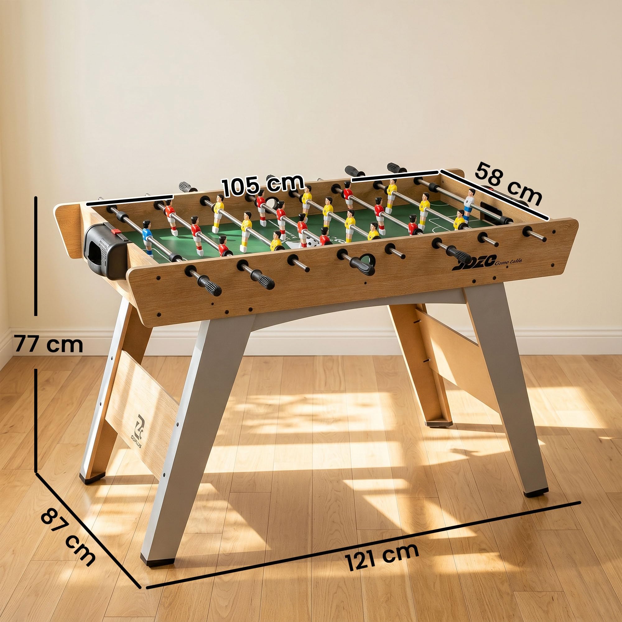 SPORTNOW Tischkicker inkl 22 Kicker 2 Bälle Griffe 121x87x77cm Naturholz | Rutschfest, Punktezähler, Schräge Beine, Kickertisch, Spieltisch für Kinder & Erwachsene, Tischfußball