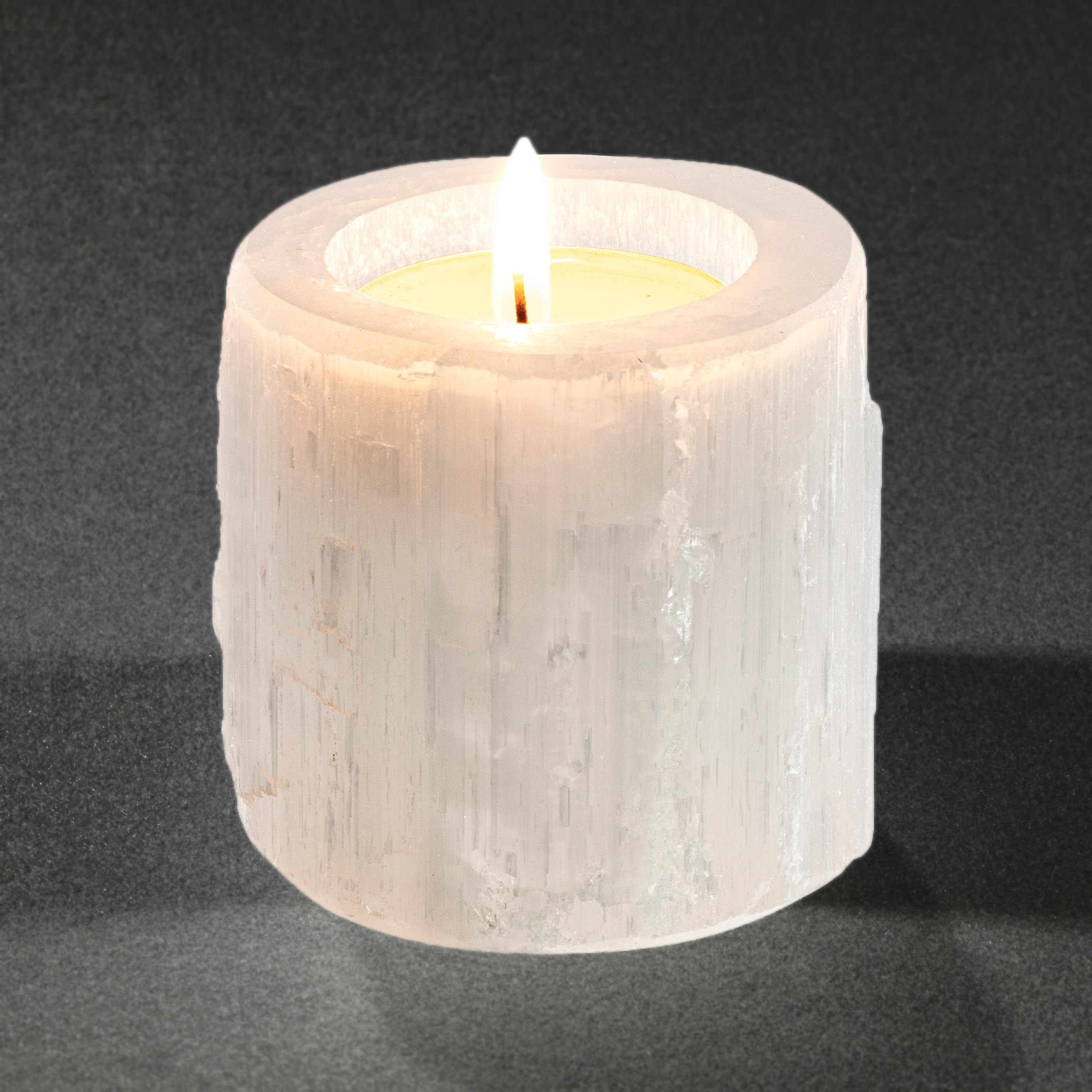NKlaus 3x Portacandele in Selenite Naturale 6x6cm Gemma Candeliere Decorazione Cristallo di Quarzo 15593