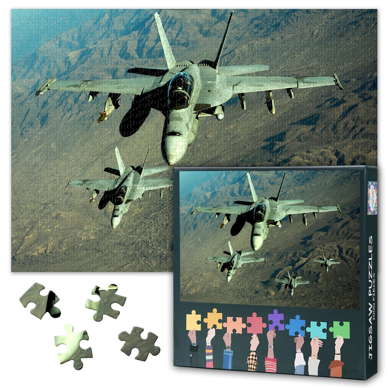 F18 Fighter Jet Jigsaw Puzzles for Adults 1000 Piece Airplane Wall Art Aviation Print Military Poster Hornet Strike Plane Picture Officer Suite Executive Lounge Hobby Toy Premium Paper 27.5x19.7 Inch