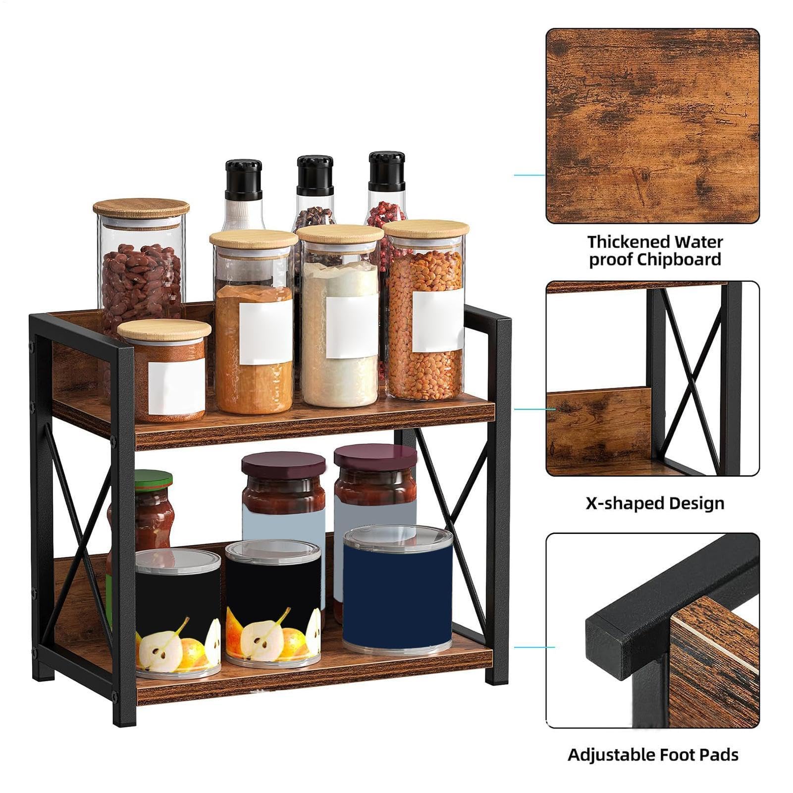 Generisch Estante para especias – Gran estante de cocina de 2 niveles – Organizador de salsas de cocina – Estante para especias | Para ordenar el hogar en la despensa en la encimera en el baño, salón