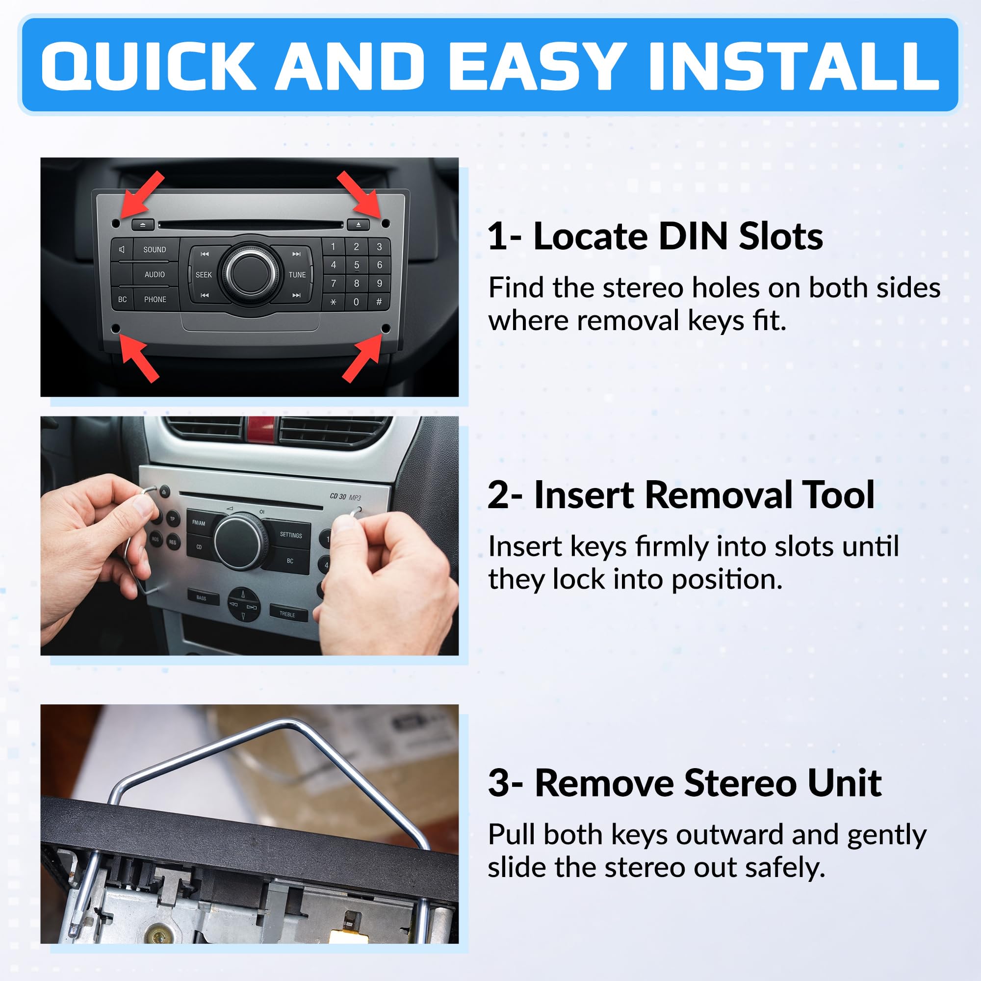 Auto Radio Rimozione Key DIN Chiavi di Sblocco per Auto/Automobile/Car Unità lettore CD Pins | Pin Universale Stereo CD40 Strumenti (2 Pezzi)