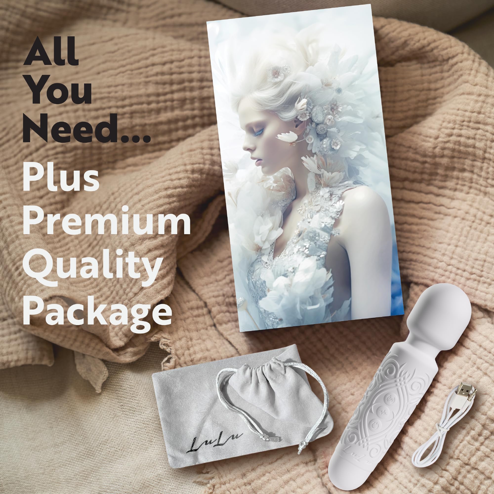 LuLu Wand Massager Vibrator for Women - Powerful Multi-Speed Waterproof Vibrating Wand with Smoky Quartz Yoni Egg - Silent Rechargeable Sex Toy for Clitoral Stimulation