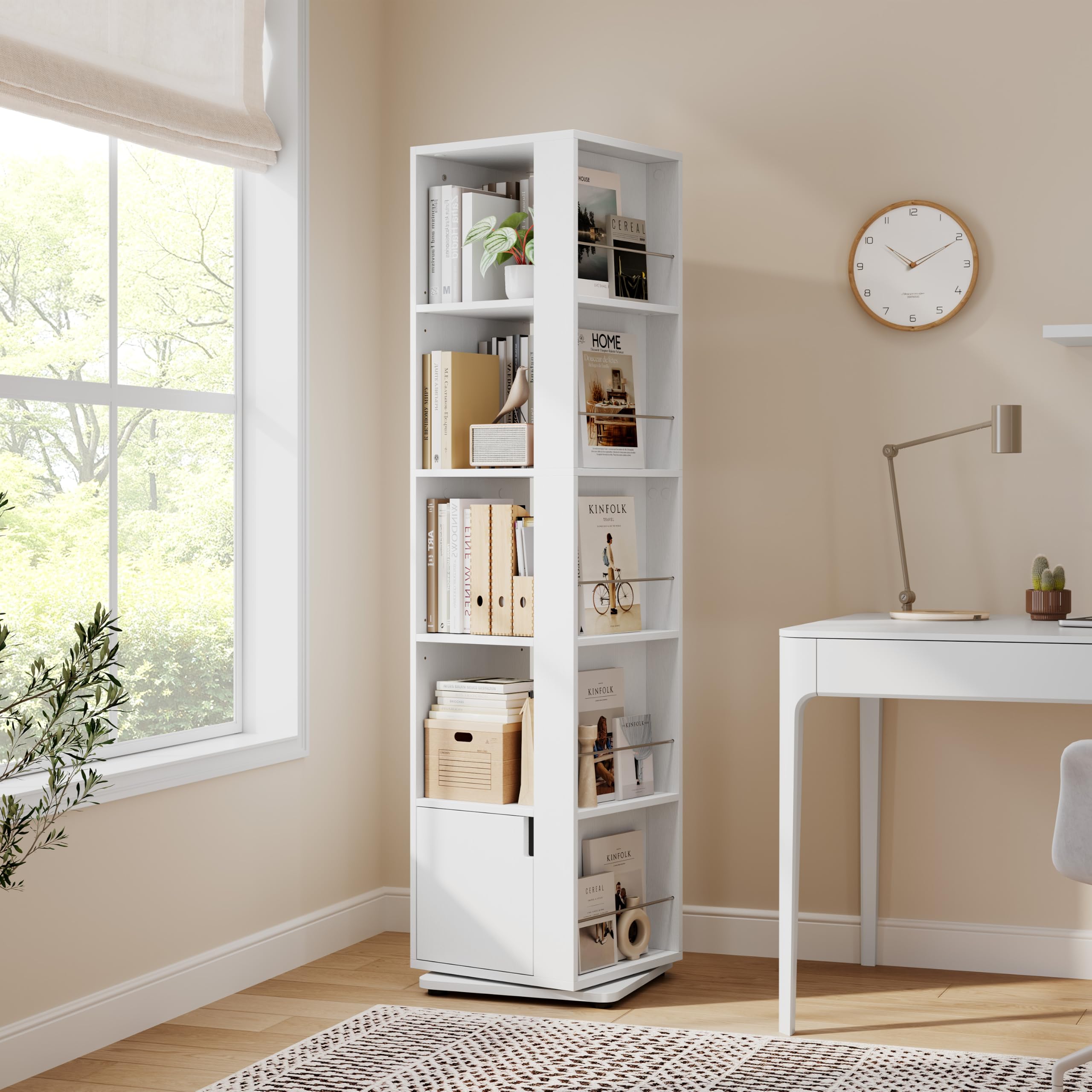 Yaheetech 5 Ebenen Drehbares Bücherregal 360 Grad, 20 Fächer Standregal, 42 × 42 × 169 cm, Drehregal Dekoregal Lagerregal mit Verstellbaren Einlegeböden, für Wohnzimmer, Schlafzimmer, Büro (Weiß)