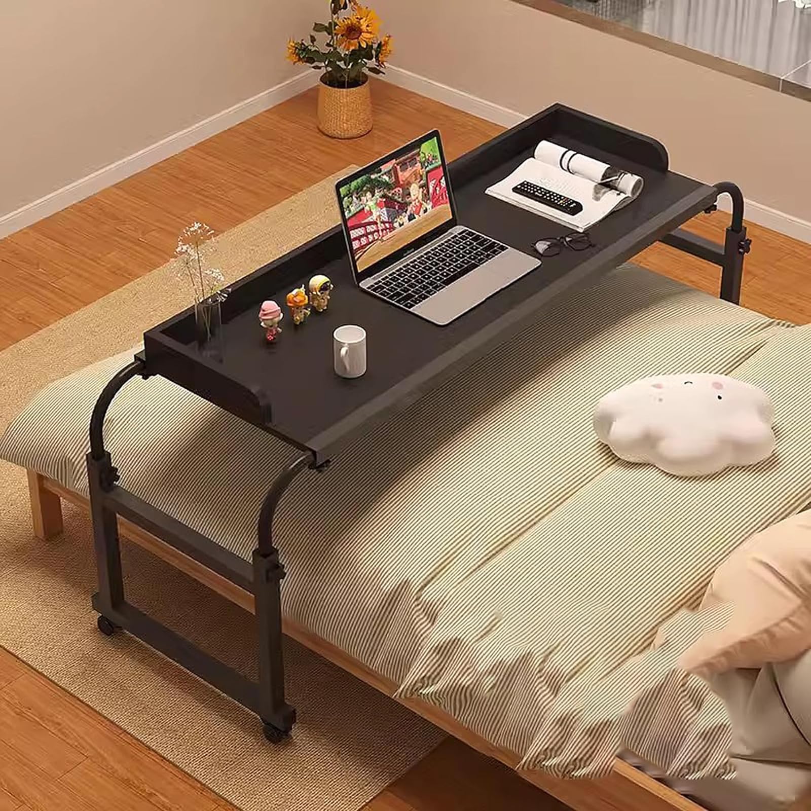Tavolino da Letto con Ruote, Altezza Regolabile 65-95 cm, tavolino da Letto ospedaliero con Ruote, Tavolo in Legno per disabili per Mangiare, Tavolo da Sedia a rotelle, Tavolo per disabili (
