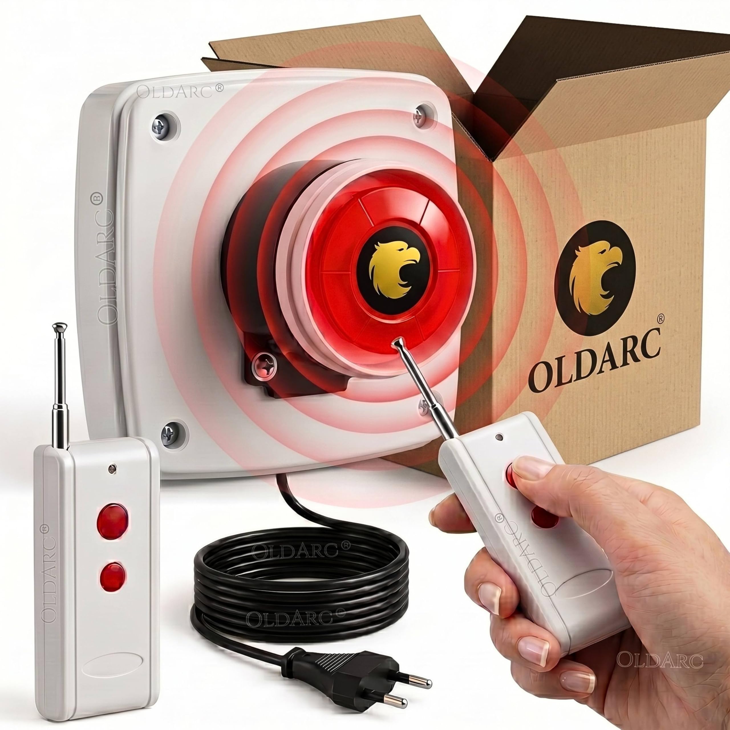 oldarc rs2 pro remote control alarm | 300m long range remote siren hooter | 2 remote | emergency call panic button for elderly & society security guard | wireless sos siren alarm for home.