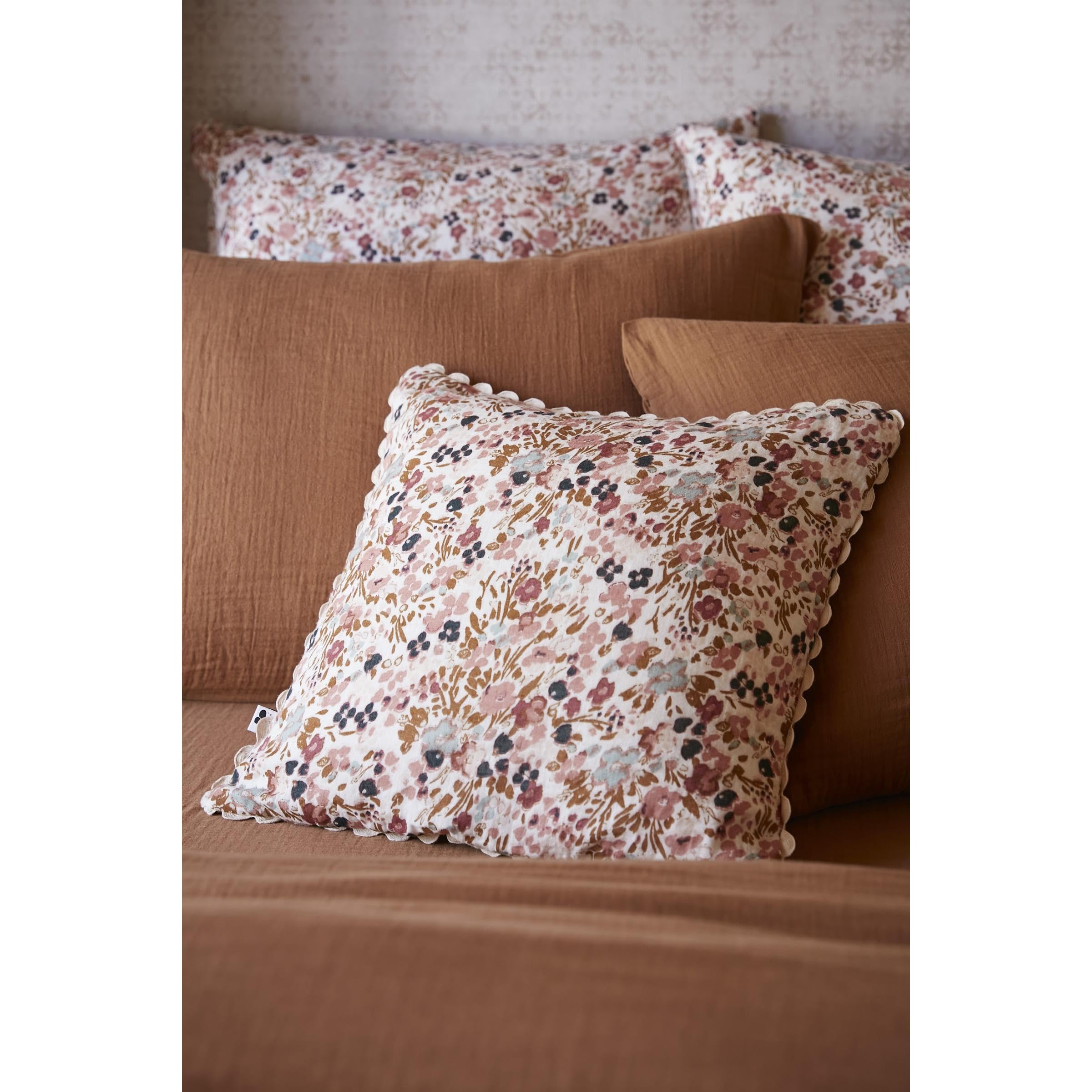 Coussin déhoussable avec Croquet 40 x 40 cm Gaze de Coton imprimée Capucine Pampa Naturel