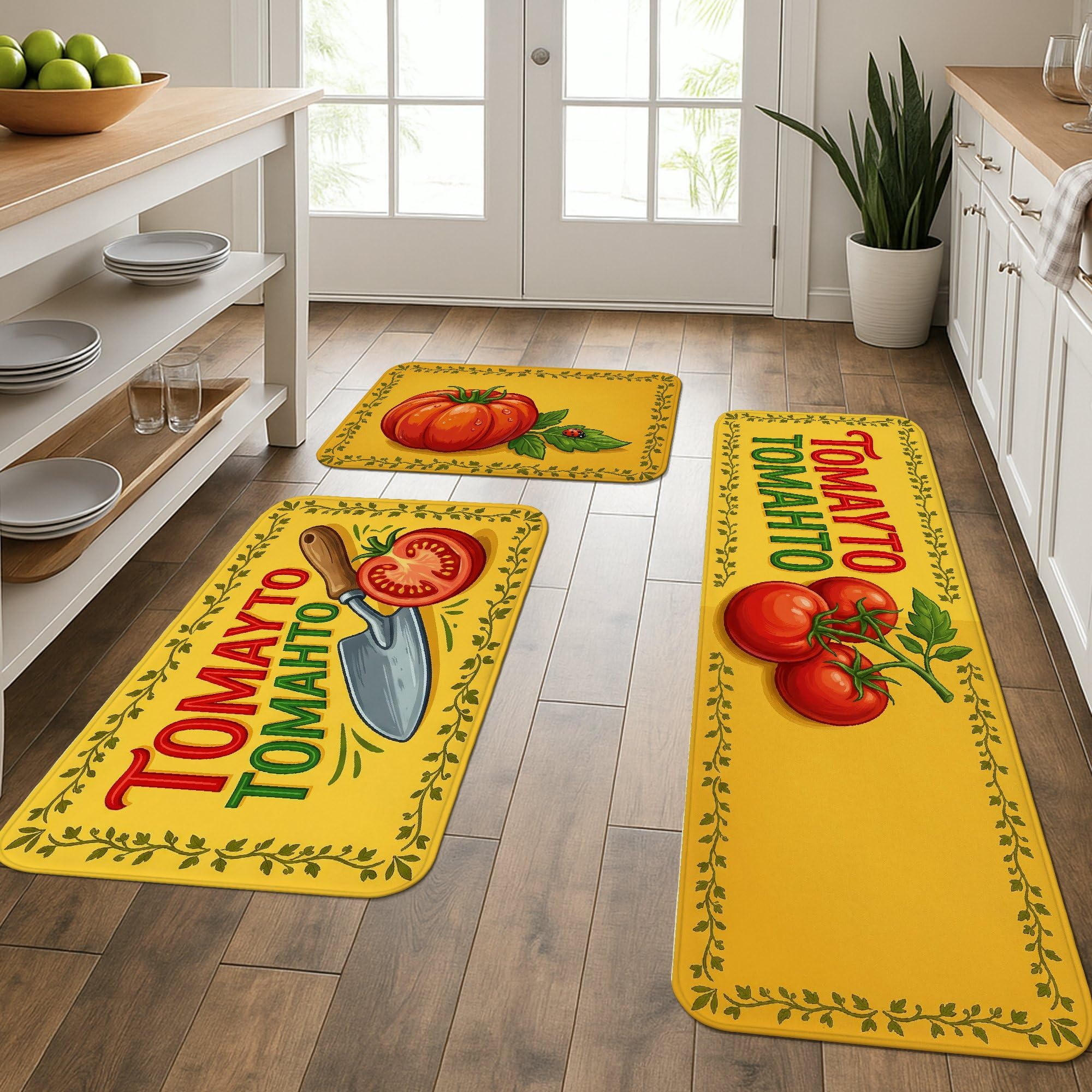 Tapetes de cocina rústicos con tomates, alfombras suaves y lavables para zonas húmedas, 3 u.