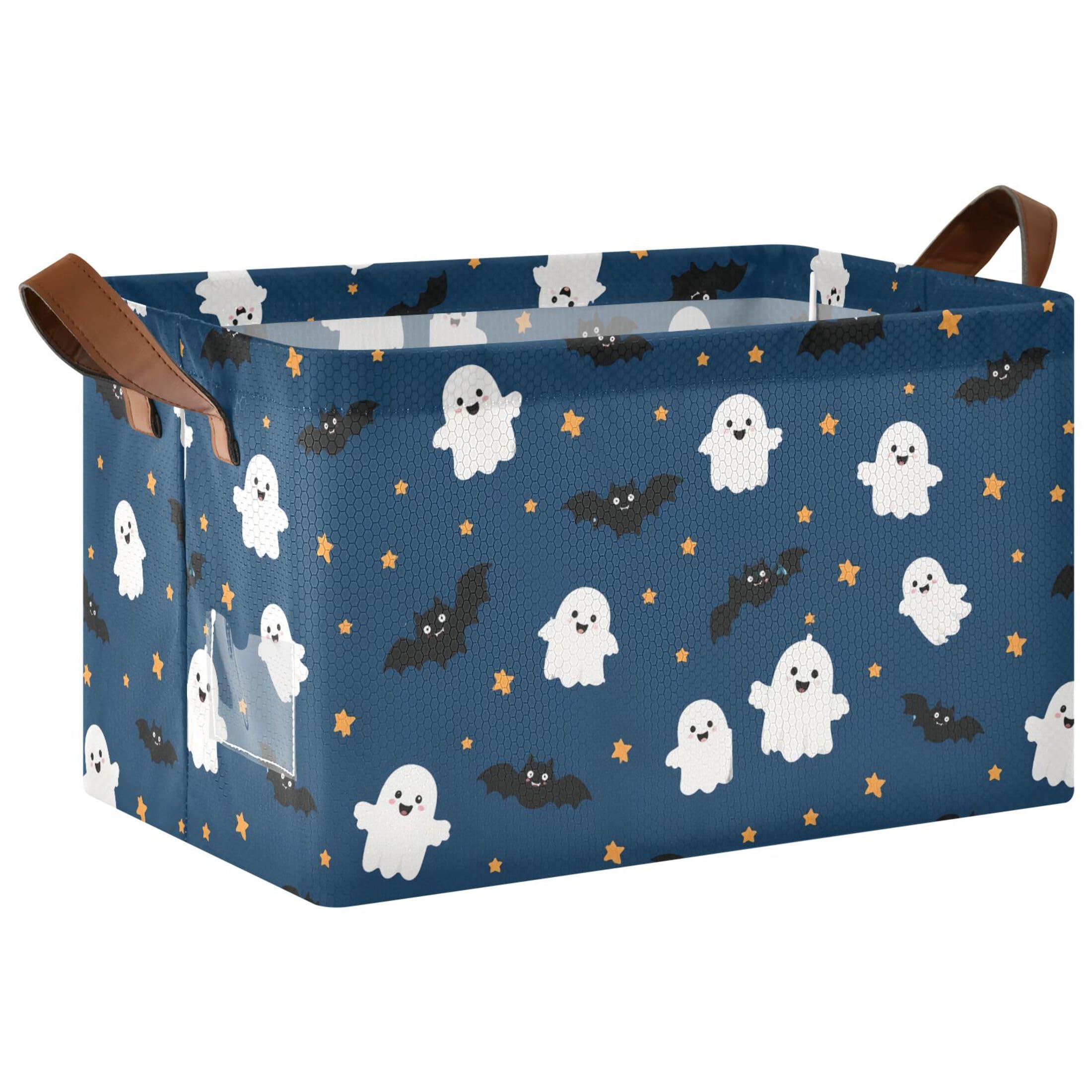 Kutsu Ghosts Foldable Storage Basket Collapsible Bin With Handles For Shelves