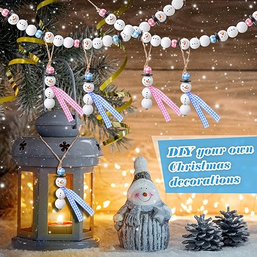 Miniatura 4 de 180 cuentas de madera de muñeco de nieve de Navidad, cuentas de madera de invierno, cuentas redondas de madera de búfalo de Navidad, cuentas