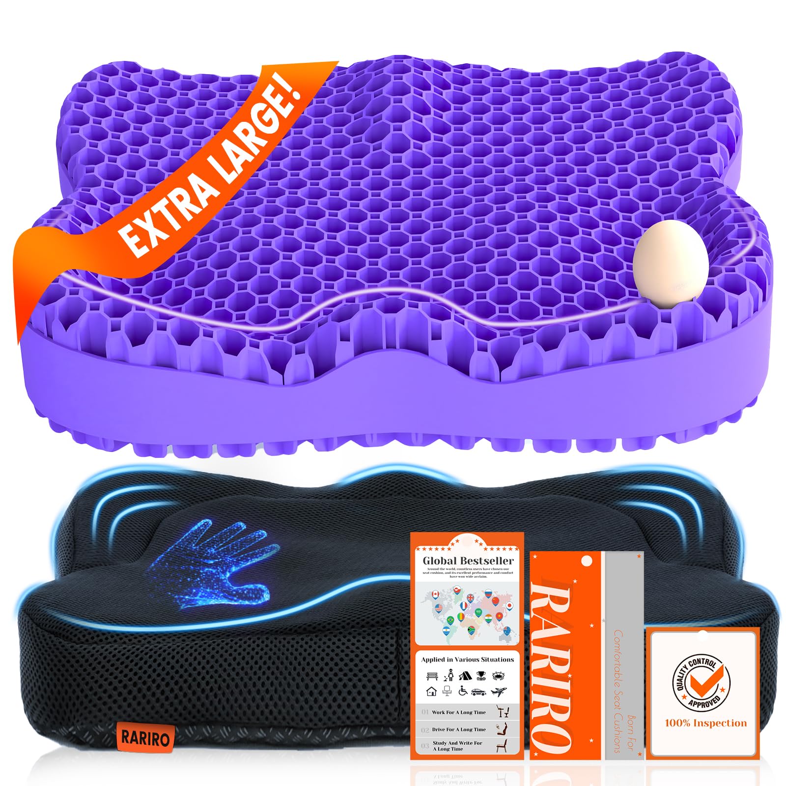 Gel Seat Cushion, Extra19.7"Chair Seat Pads for Wheelchair, Soft Cushions for Car Office Chair for Pressure Coccyx Sciatica Pain Relief, Ergonomic Cooling Breathable Cushion for Long Sitting Lilac