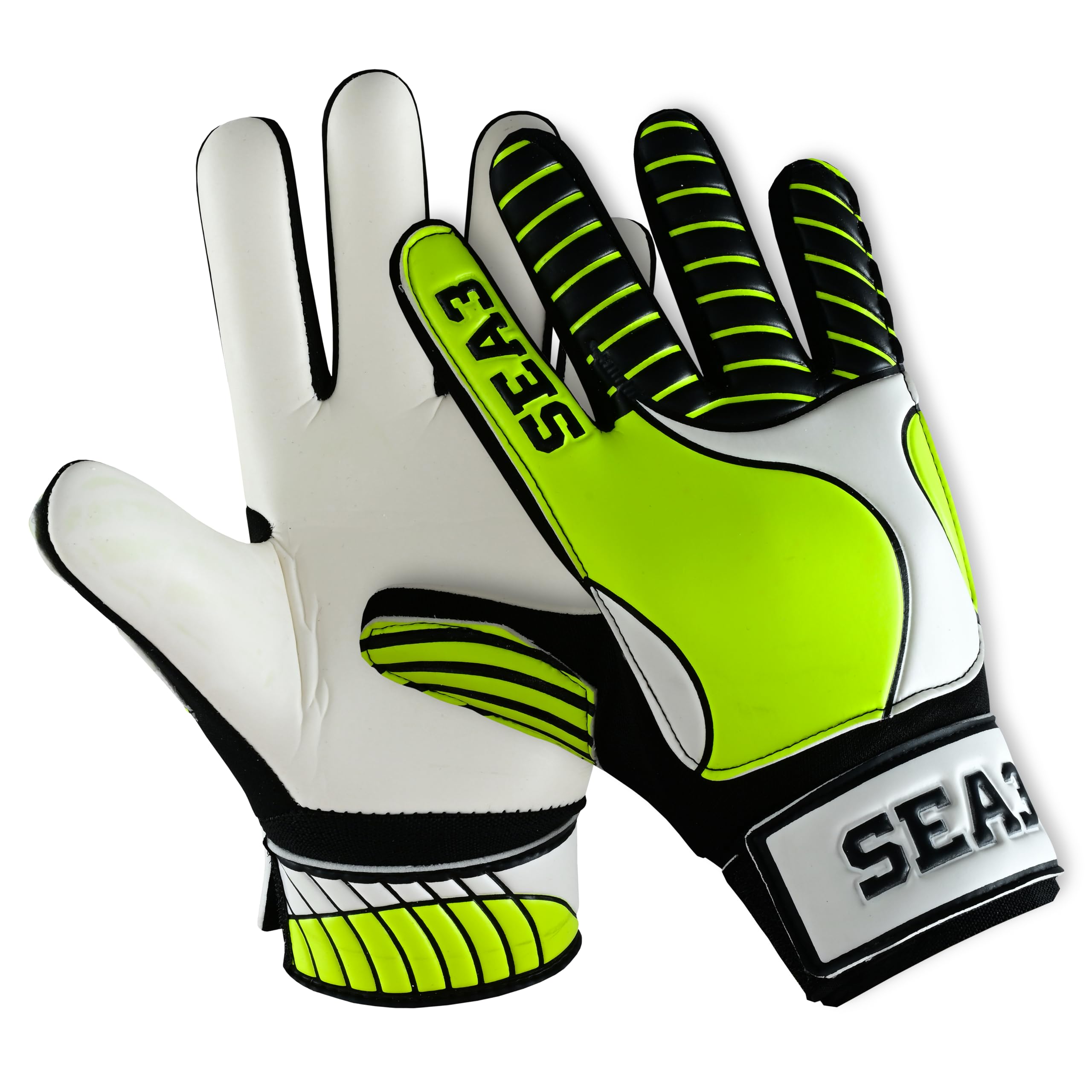 SEA3 Unisex Kids Boys Children's Junior Football Goalkeeper Sports Soccer Training Goalie Gloves, Yellow - Size 2: Age 4 to 5 Years