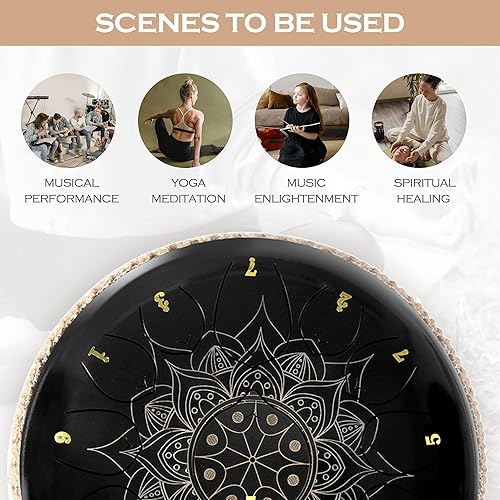 Miniatura 6 de Lexington Kit de tambor de lengua de acero C mayor con patrón de loto, instrumento de percusión de 13 notas de 12 pulgadas, tambores de mano con