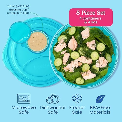 Miniatura 3 de EasyLunchboxes - Recipientes para ensalada - Cuenco reutilizable con vaso integrado a prueba de fugas para ensalada pasta cereales arroz y más -