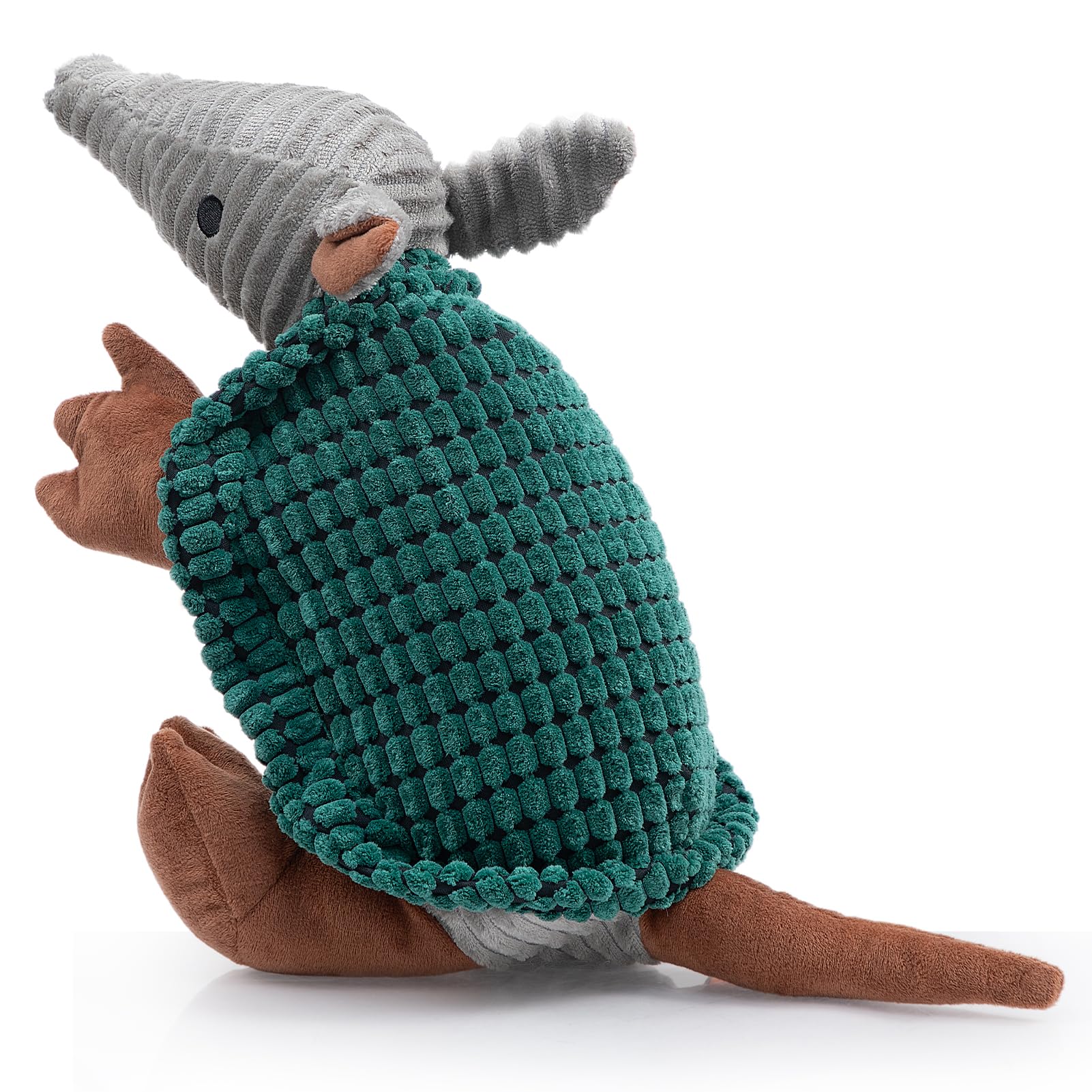 Hollypet Plush Dog Squeaky Toy Stuffed Armadillo Animal Pet Puppy Chew Toys with Clean Teeth for Small Medium Large All Breed Sizes Dogs, Deep Green,