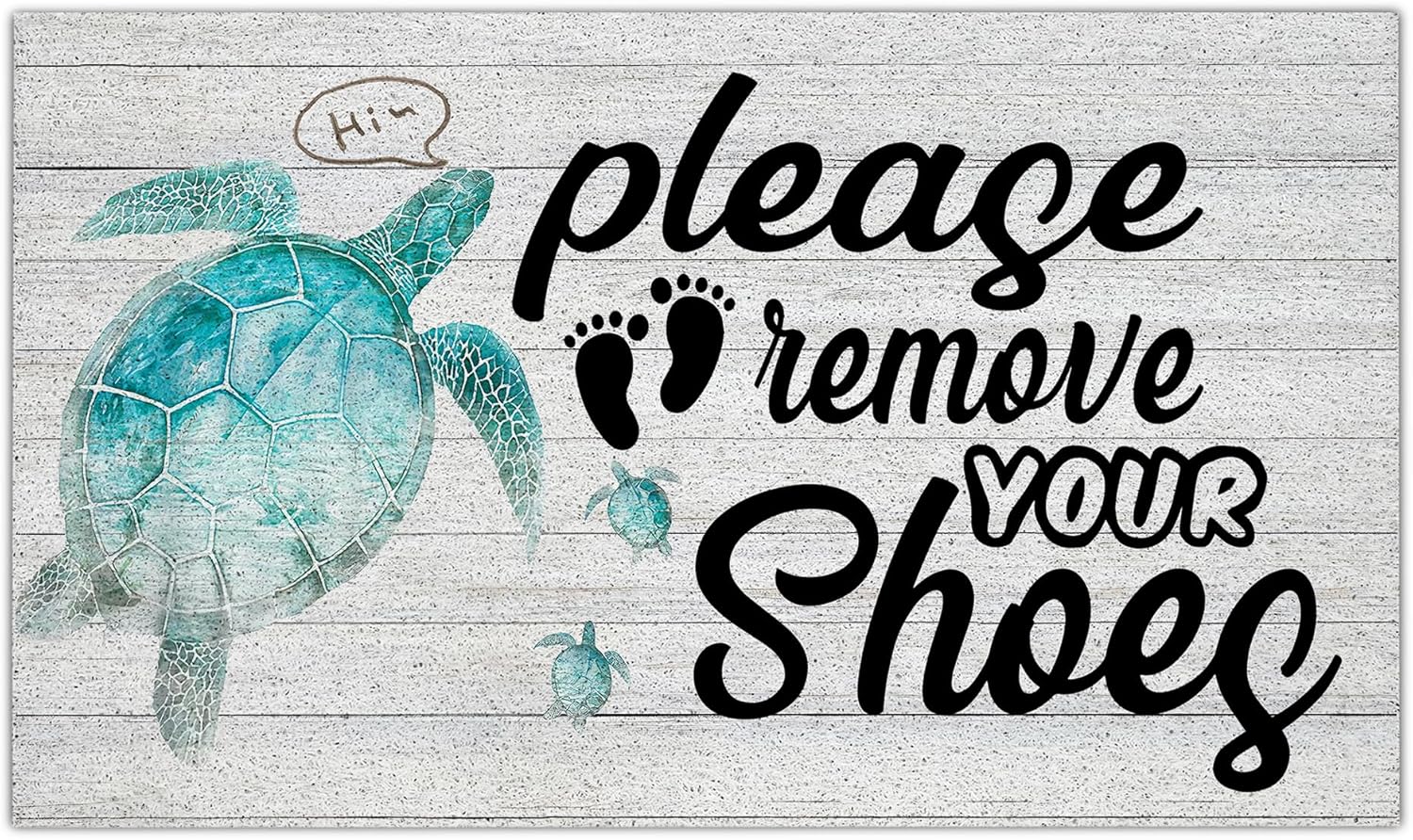 Please Remove Your Shoes Welcome Mat, Sea Turtle Coastal Beach Door Mat Non-Slip for Front Porch Indoor Outside Entrance Entryway, Nautical Beachy Doormat, 17x30 Inch