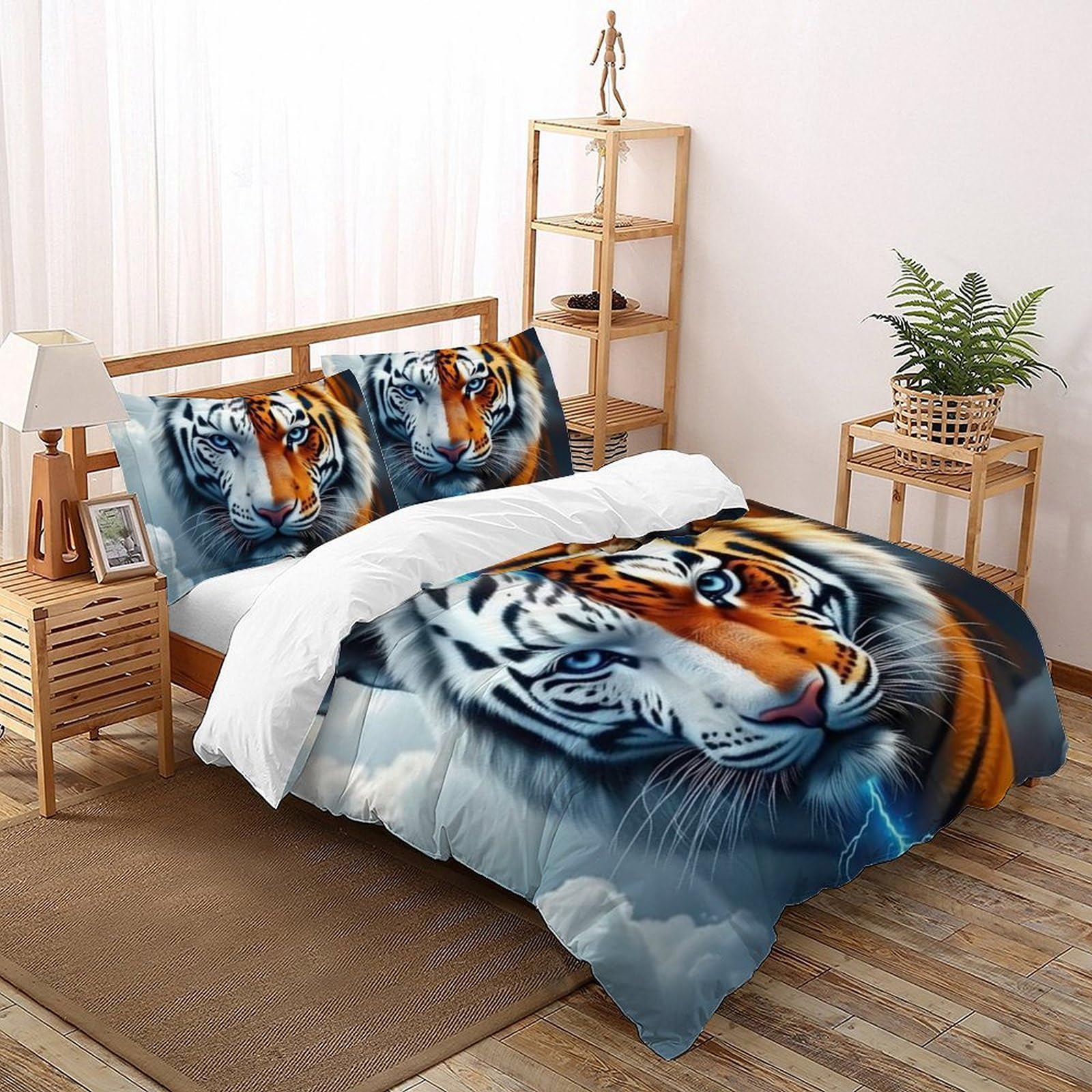 Housse de couette tigre 220x240 fermeture éclair pour lit double
