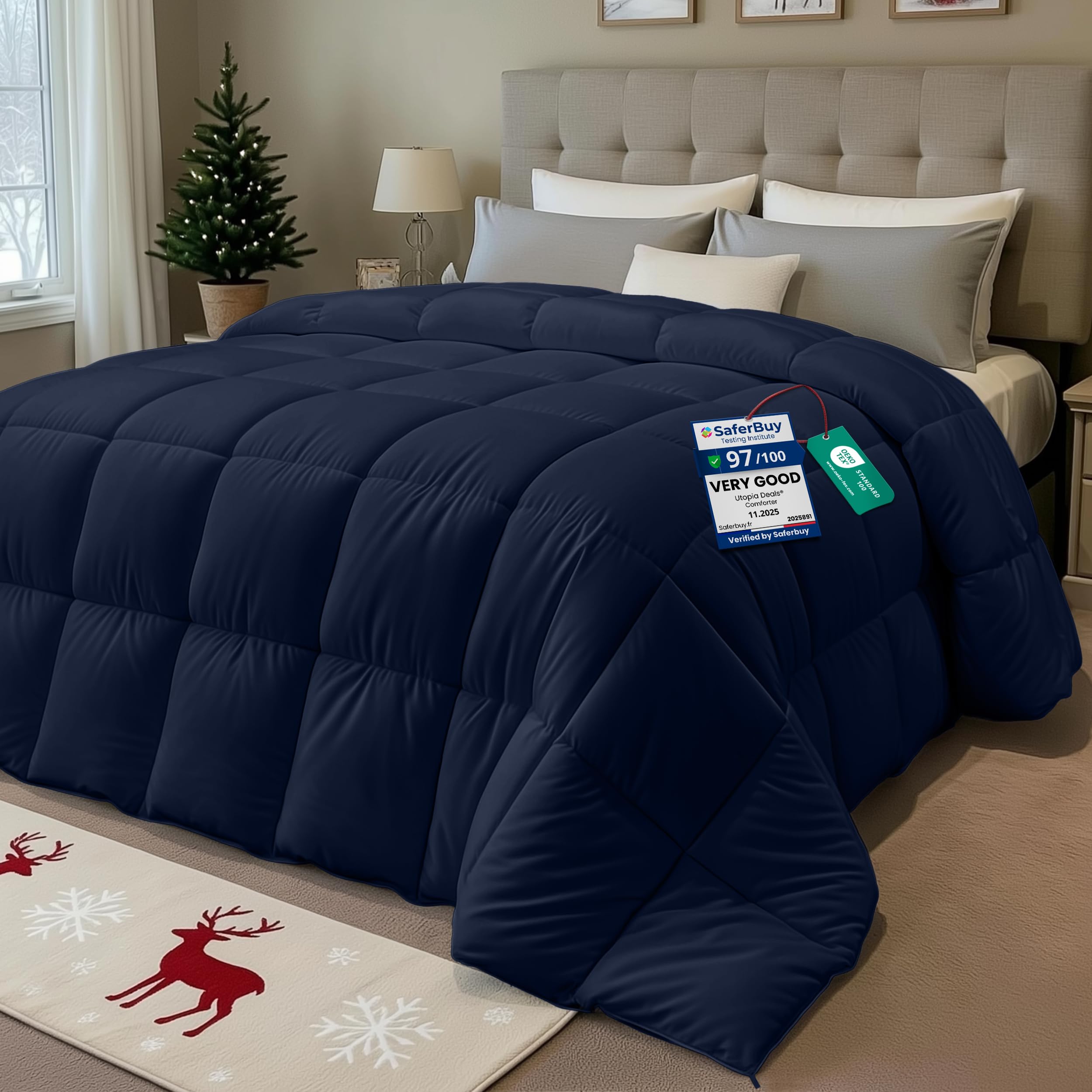 Utopia Bedding Duvet Double,10.5 Tog coverless Duvet with Corner Tabs, Box Stitched Quilt (Double, Navy)