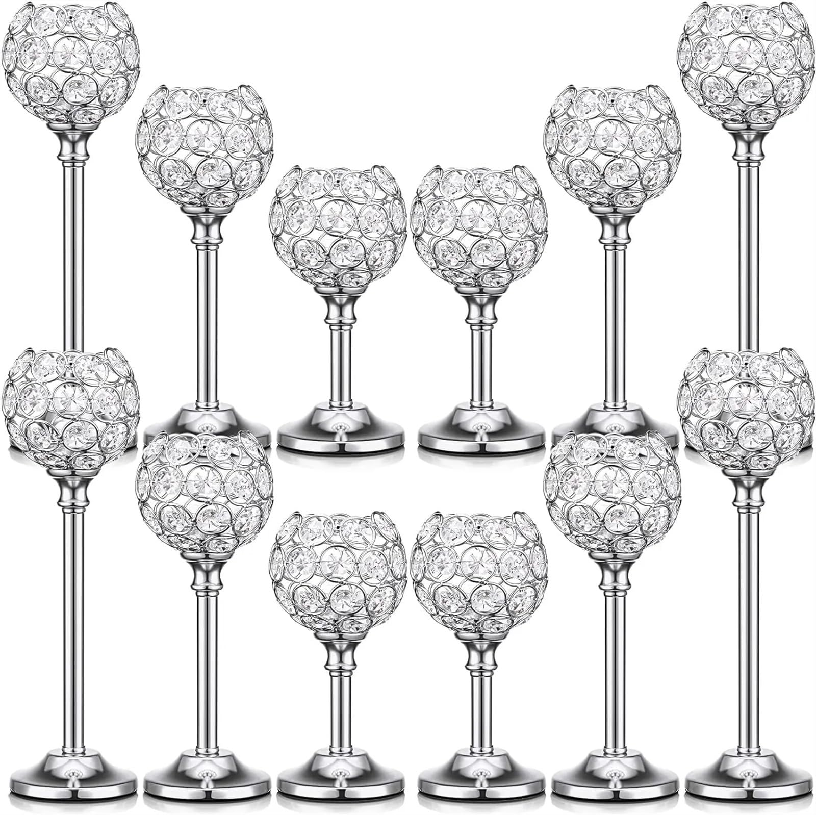 Candle Holders 12 Pcs Crystal Candle Holders Gold Or Silver Tealight Holder For Wedding Party Decorative(Silver)