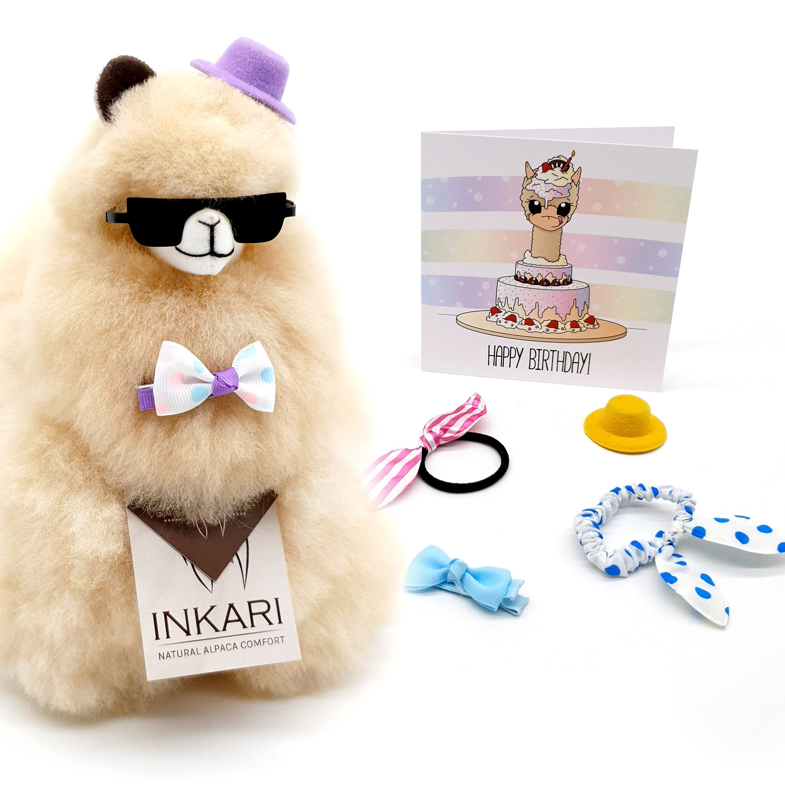 INKARI Alpaca Stuffed Animal Made from Natural and Soft Alpaca Wool - Genuine Alpaca Wool, for Women and Kids, (Birthday-Blond)(23cm)