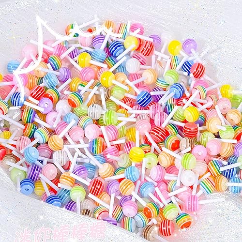 Miniatura 5 de VIAILI SYMIE 50 dijes de resina de piruleta, cuentas de limo de caramelo, suministros de resina con parte trasera plana, suministros para hacer