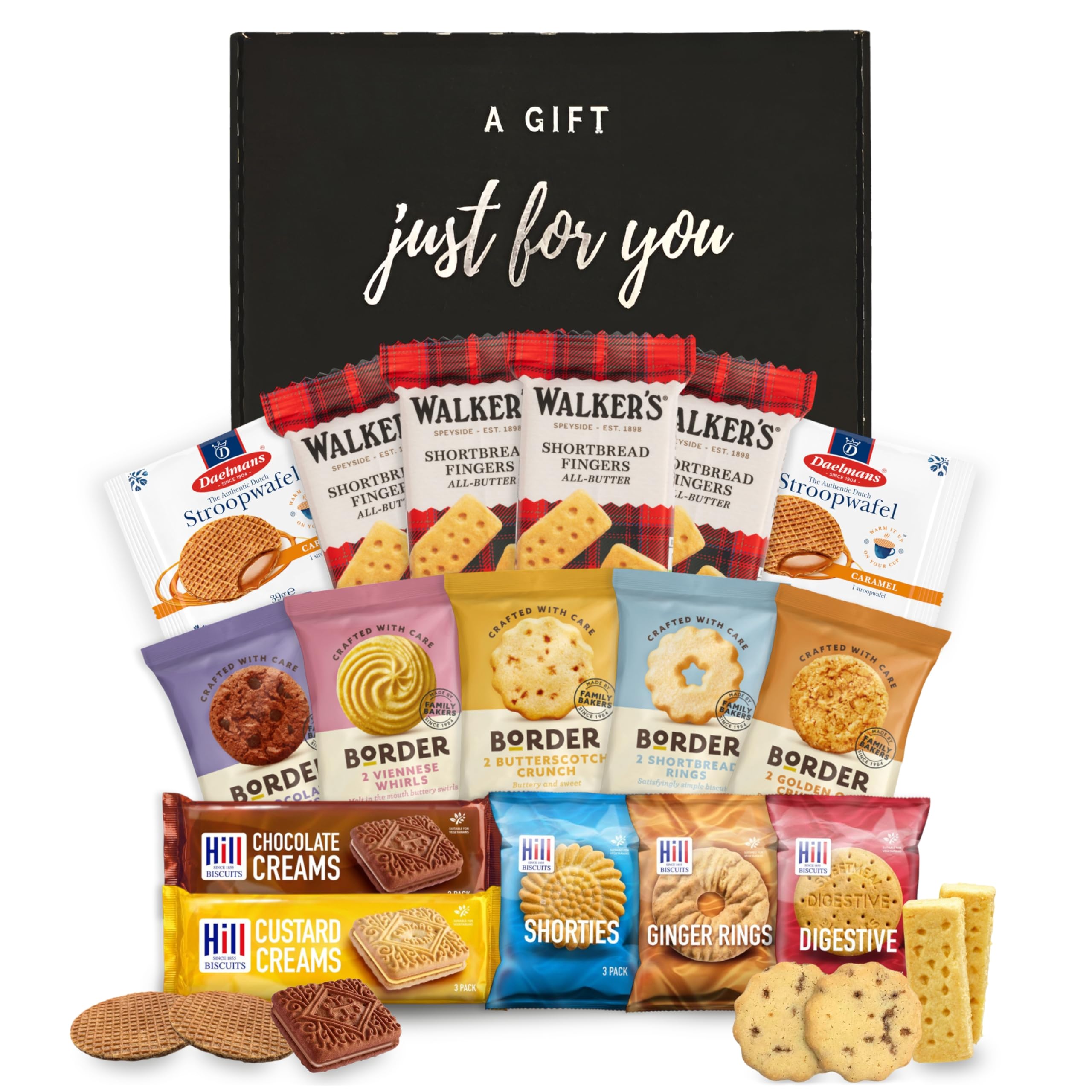 Biscuits Gift Set Biscuit Selection Bundle With Individually Wrapped Biscuits Packs (35 Biscuits) - Border Biscuits, Walkers Shortbread, Custard Creams, Stroopwafels Caramel & More