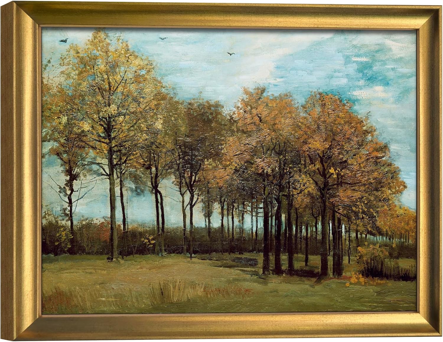 Wieco Art Framed Autumn Landscape 1885 Canvas Prints of Vincent Van Gogh Art Famous Paintings Reproduction Tree Forest Pictures Artwork Wall Art for Home Decor and Wall Decorations Bronze Gold Frame