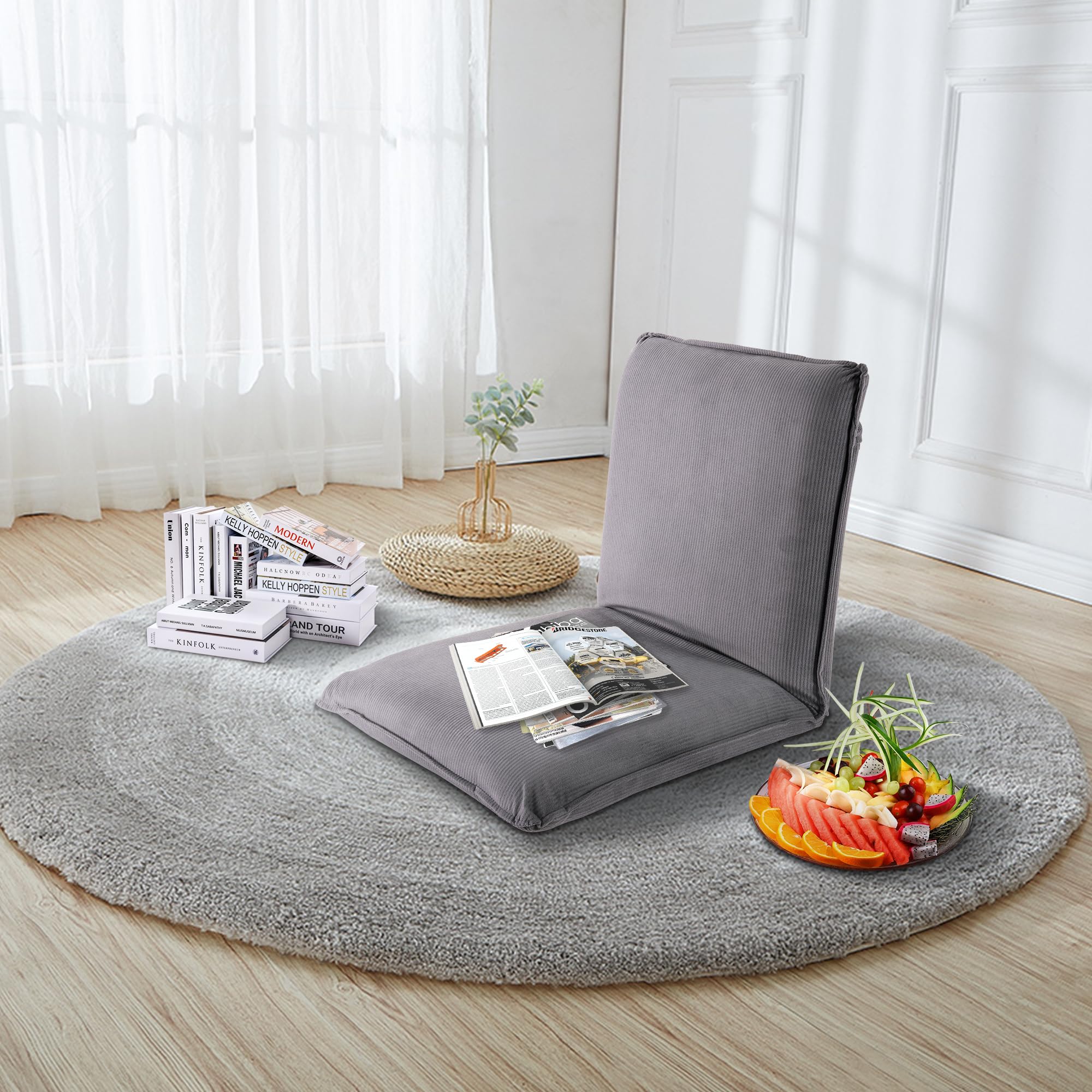 Sundale Folding Floor Chair Meditation Chair with Back Support, Floor Seat Video Gaming Chairs for Kids, Teens, Adults, Adjustable 5-Position Comfortable Indoor Lounge Chair - Dark Grey