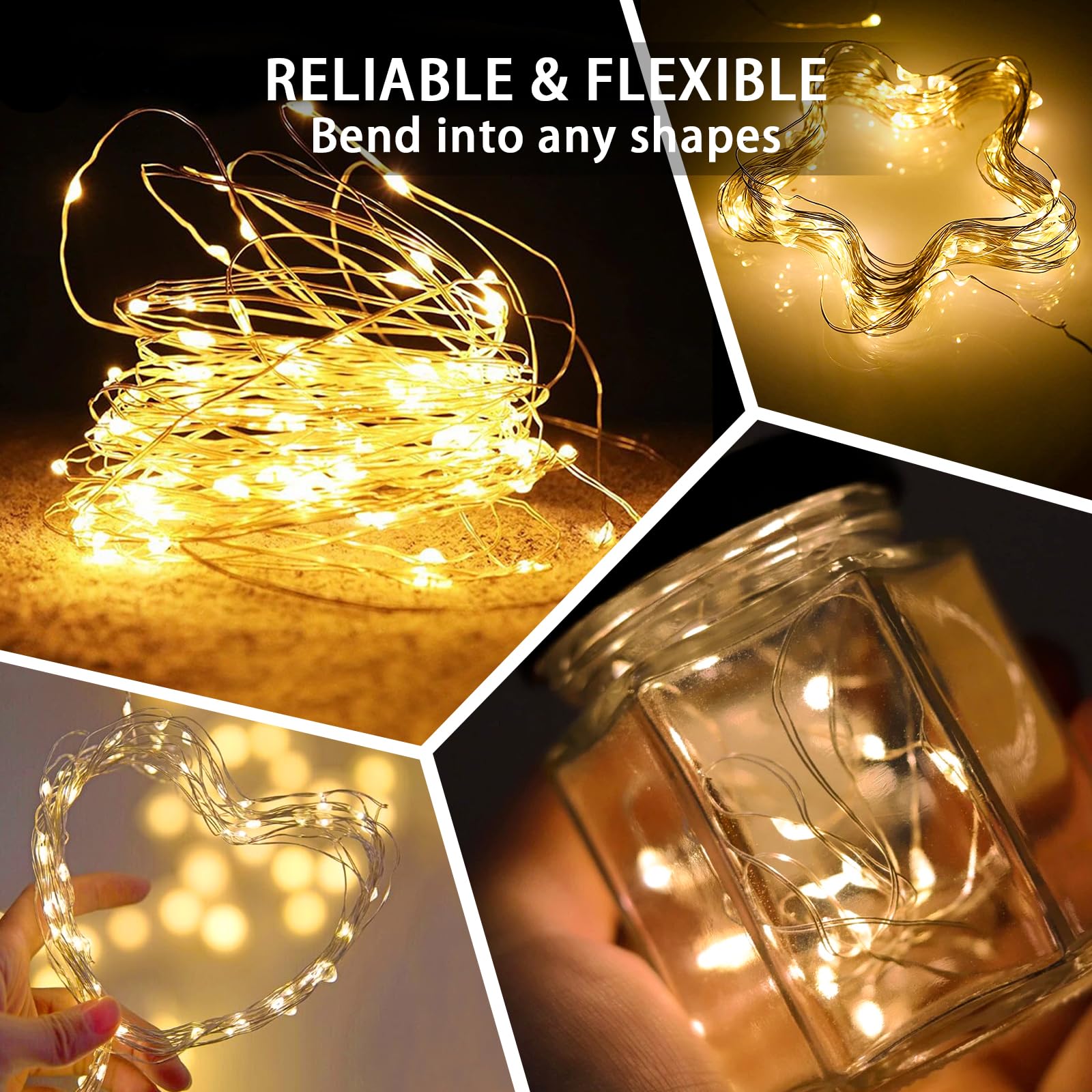 Lichterkette mit 20 LEDs, 3 Modi, batteriebetrieben, wasserdicht, Glühwürmchen, Sternenhimmel, für Einmachglas, Hochzeit, Geburtstag, Party, Tischdekoration, Schlafzimmer, Weihnachten, Warmweiß