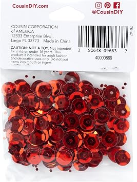 Cousin DIY Red 8mm Cupped Sequins, 200pc