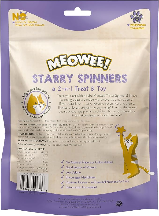 MEOWEE! Starry Spinners Cat Treat, 2.8 Ounce, 2-in-1 Treat & Toy Made with Real Chicken, Chicken Liver & Catnip, Encourages Playfulness & Low Calorie (Pack of 2) miniatura 2
