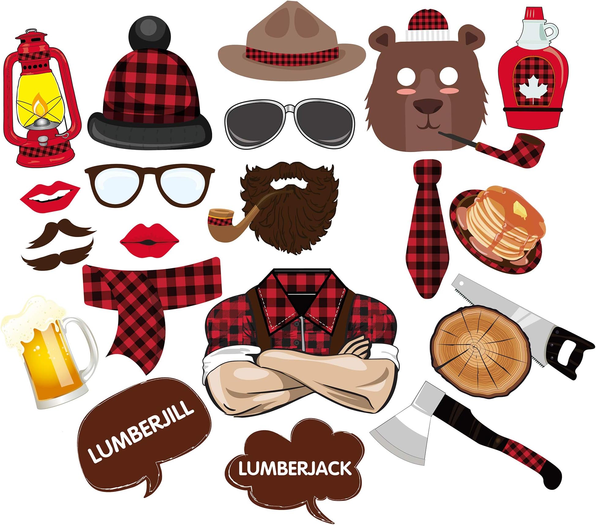 32Pcs Lumberjack photo booth props – Perfect Lumberjack Party Supplies, Camping Party Favors, Buffalo Plaid Theme Birthday Décor, Woodland Baby Shower Decorations