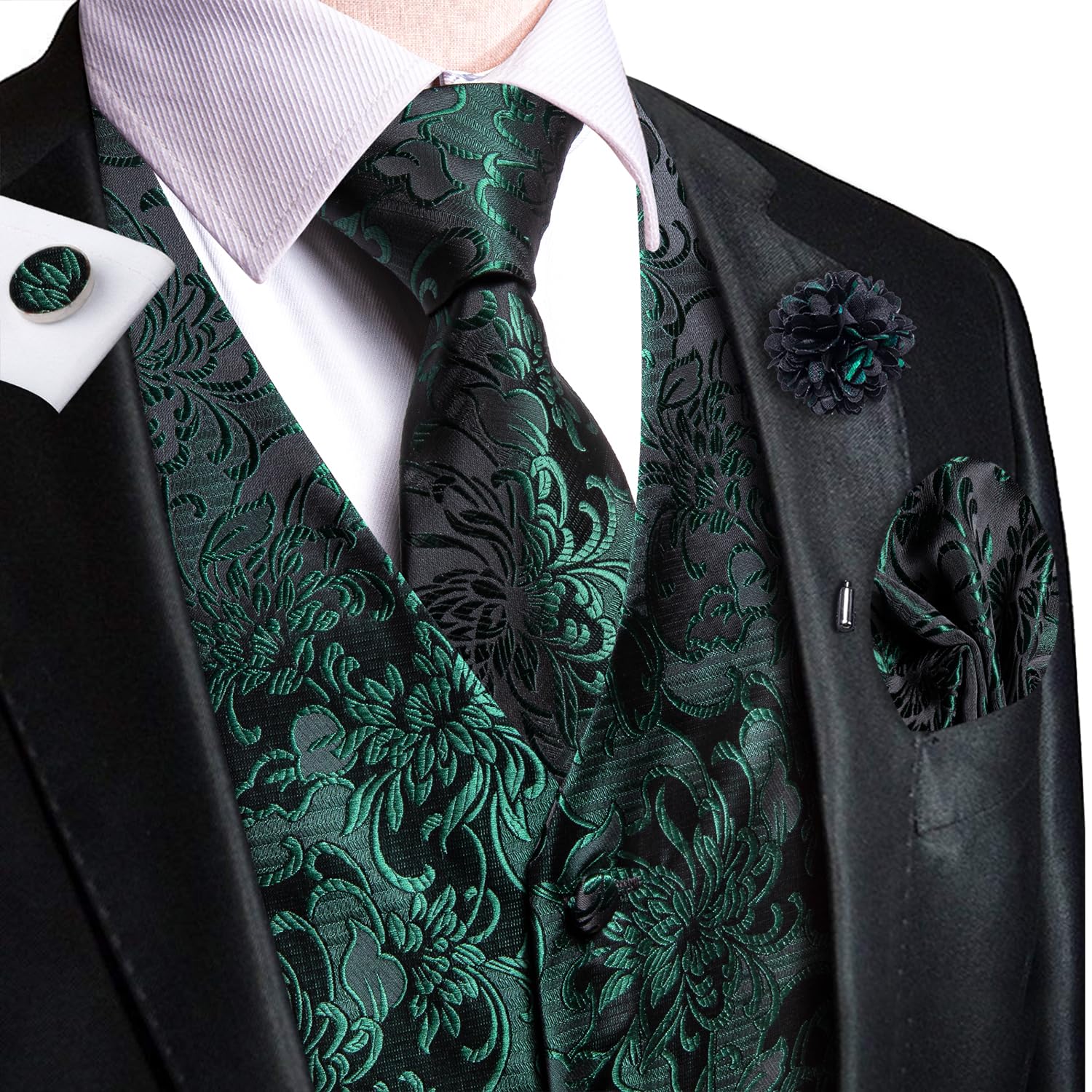 Hi-Tie Ensemble gilet de costume pour homme - Gilet formel cachemire jacquard - Pour fête de mariage