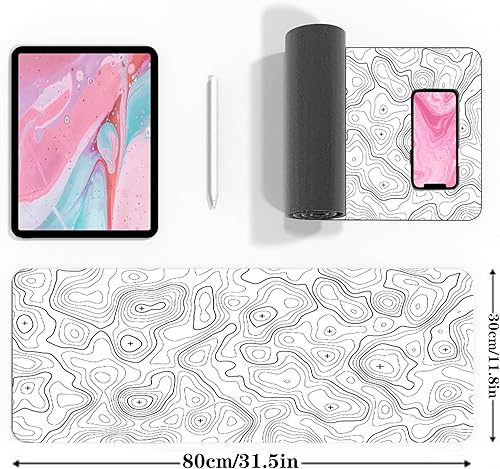 Miniatura 3 de Topographic - Alfombrilla de mouse grande para juegos, alfombrilla de mouse blanca para juegos, alfombrilla de escritorio de 31.5 x 11.8 pulgadas,