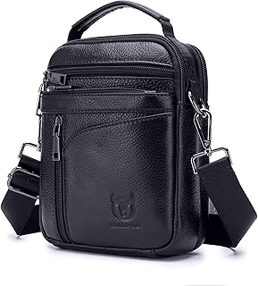 Nefli Borsello Uomo Tracolla in Vera Pelle Messenger Casuale Borsa a Tracolla da Uomo Piccolo Borsa a Spalla per Scuola Sportiva Viaggio Lavoro Nero