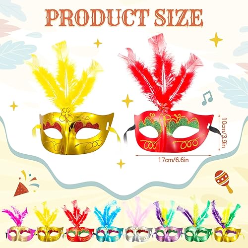 Miniatura 2 de Foilswirl 100 máscaras de carnaval Mardi Gras a granel, máscaras venecianas de plumas multicolor, máscara de carnaval de media cara, máscaras de