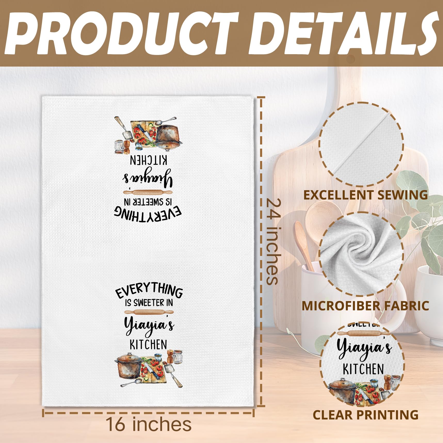 Yiayia Gifts for Grandma Kitchen Towels, Christmas Mothers Day Birthday Gifts for Yiayia from Grandkids Hand Towel, Everything is Sweeter in Yiayia's Kitchen Decorative Tea Dish Towels, 16x24in