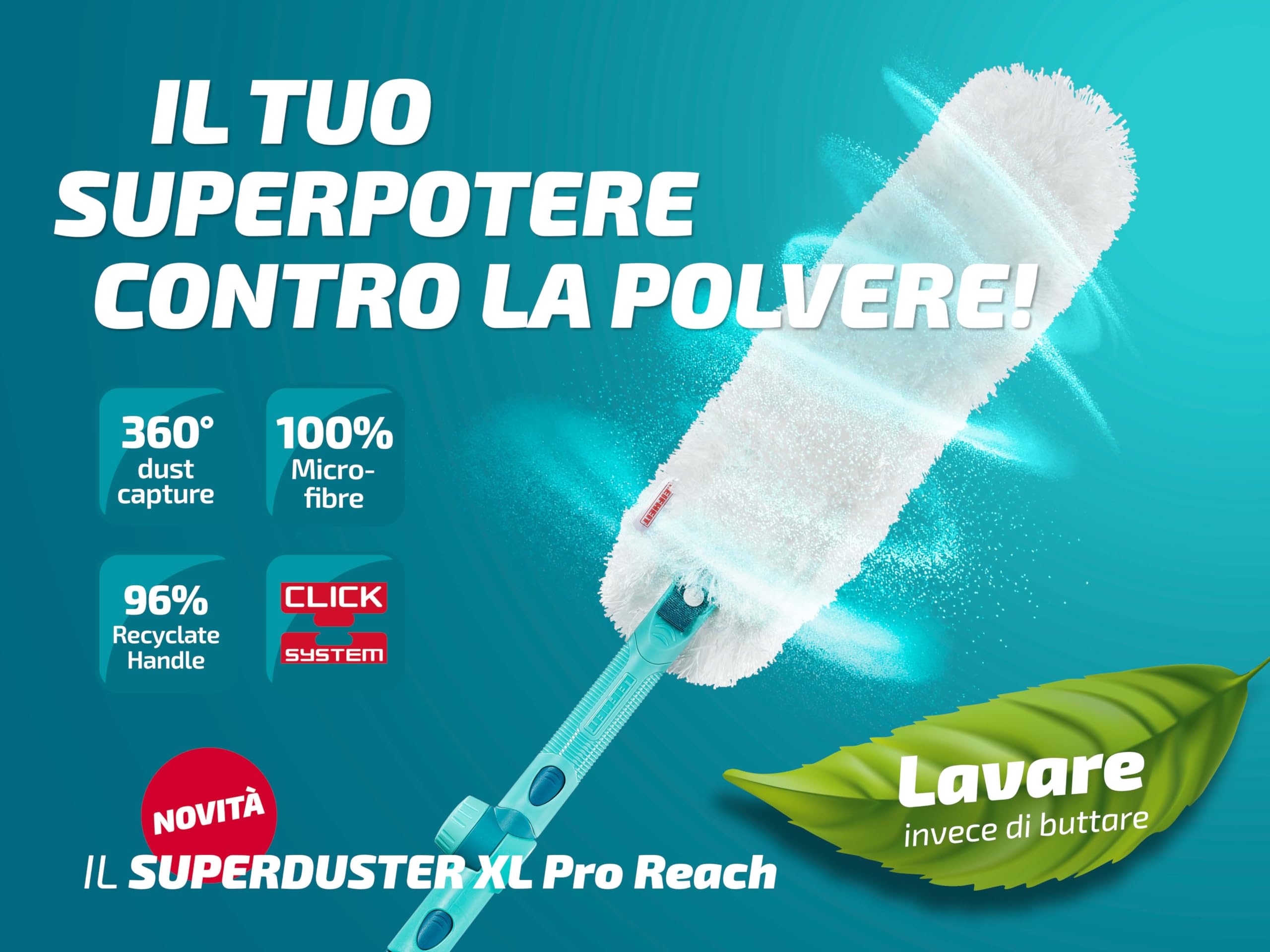 Leifheit SUPERDUSTER XL Pro Reach Set, spolverino lungo estensibile con manico lungo 43 cm, lavabile fino a 50 volte, microfibra, spolverino telescopico, lavabile, non da buttare