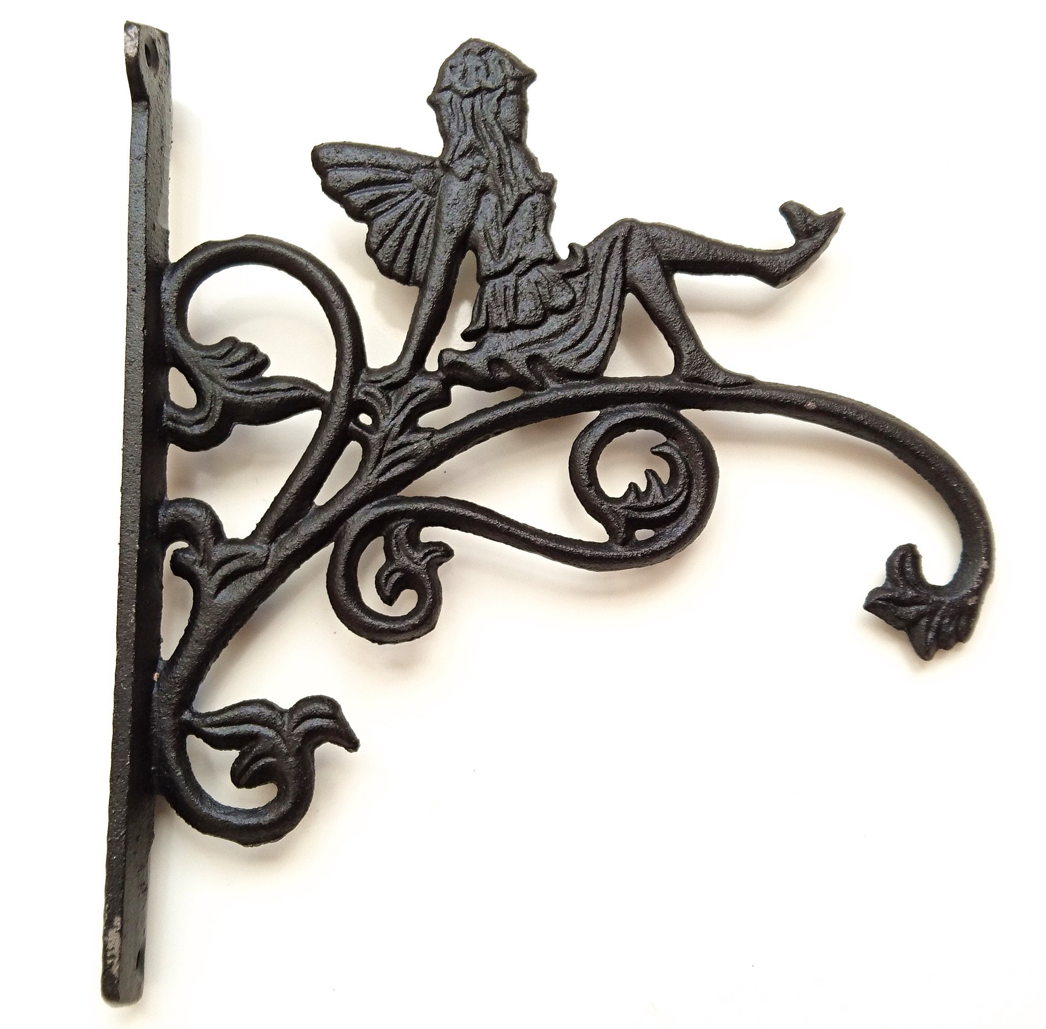 TANGDIAABBCC Spring life Cast Iron Ornate Fairy Hanging Flower Basket Bracket Hook in 3 colours (Black)