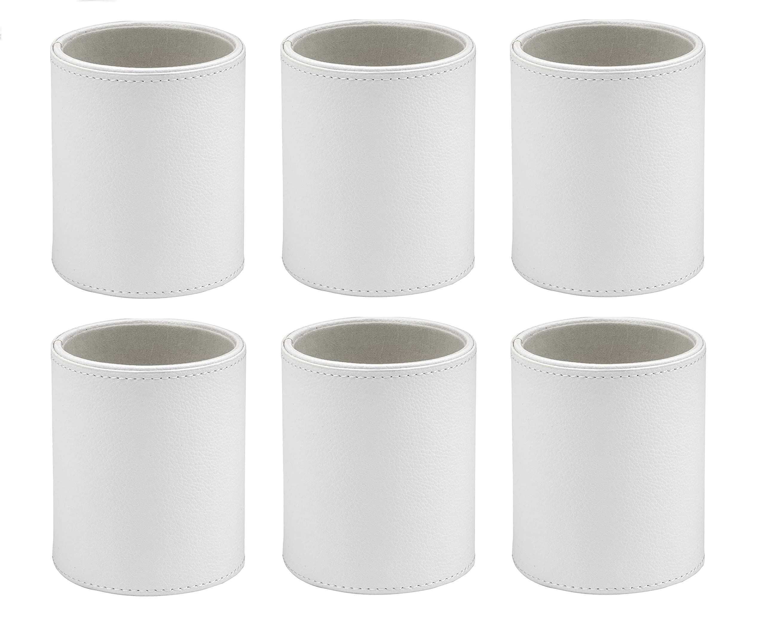 Osco White Faux Leather Pen Pot 6 Pack, Desk Tidy Pencil Holder, Office Organiser, Makeup Brush Holder, Stationery Storage, Cosmetics Pot, Home Office Accessories, Compact Desk Organiser — image 1