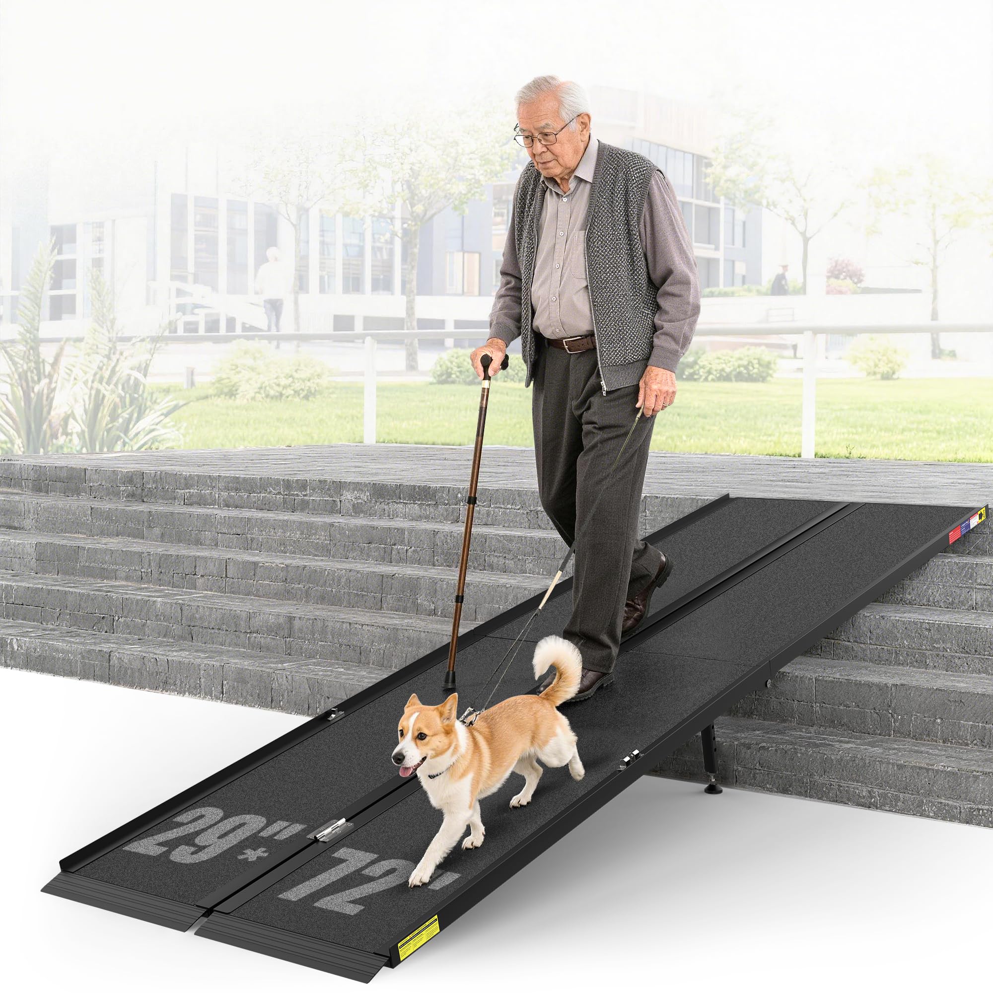 Photo 1 of Support Way 6 Feet Portable Wheelchair Ramp with Sopport Legs, Black Seamless Non-Slip Aluminum Folding Handicap Ramp,Threshold Ramp for Doorways, Wheel Chair Ramp for Home Steps,Loading Dock Plates