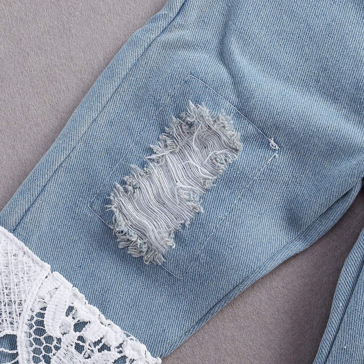 Neonato Baby Girl Vestiti Ricamato Pizzo Romper Ripped Jeans Denim Pants Toddler Infant Outfit Set