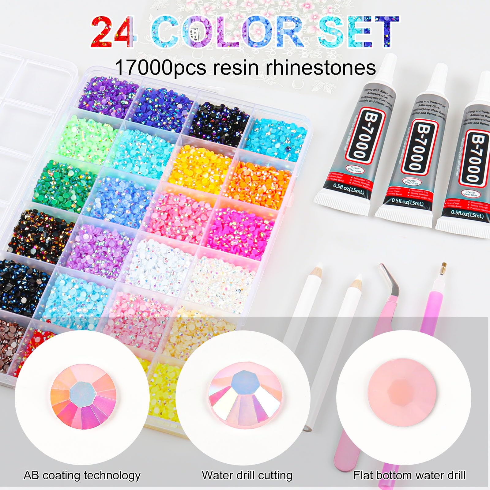 24 Colors Resin Jelly Rhinestones for Bedazzling Kit, 17000Pcs Multicolor 4mm Bedazzle Kits, Bedazzling Kit with Glue 3 PCS, Bedazzled Kits for Nail Art Crafting Book Makeup Clothing Shoes Diamond Art - 3