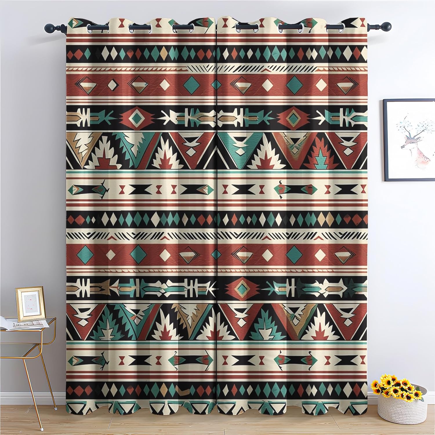 Tribal Geometric Curtains for Bedroom Living Room, Navajo Native American Blackout Curtains & Home Decor, Drapes 84 Inch Length 2 Panels Set, Aztec Western Window Treatments, Grommet Curtains