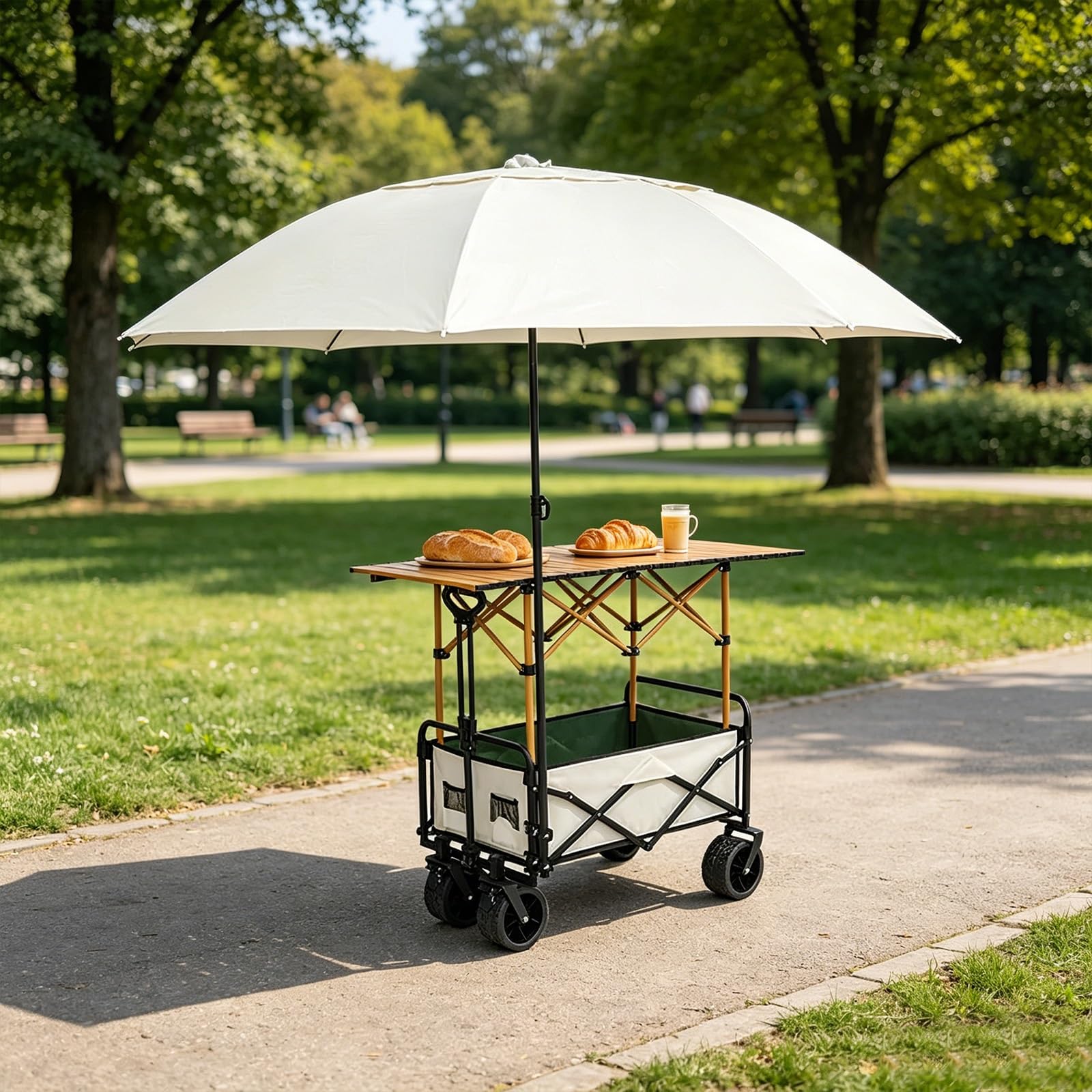 HARELA Genérico Puesto de Mercado con toldo, Móvil de Venta Ambulante de Comida, Carrito de Comida callejera con Ruedas para Puestos Callejeros, Ferias De Artesanía(White B)